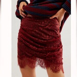 Free People Zoey Lace Mini Skirt Size 4 Burgundy Vampire Flapper 1920s NWT